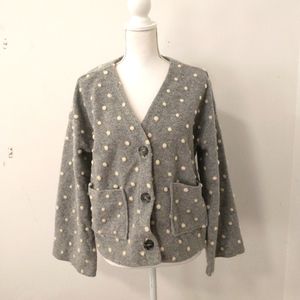Madewell Gray Wool Polka Dot Cardigan with Cream Dots